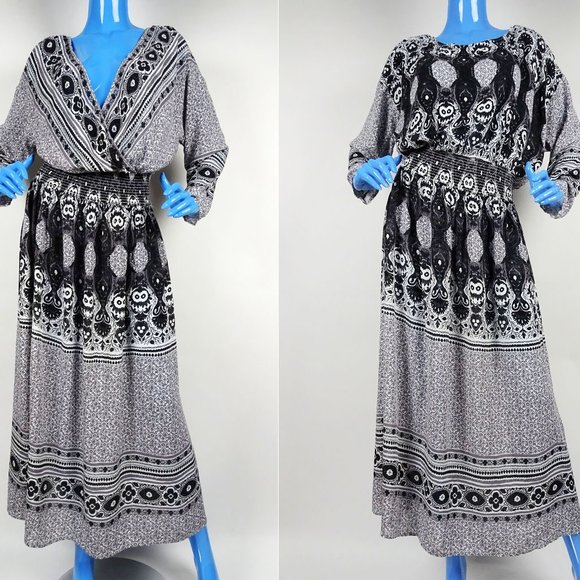Free People Dresses & Skirts - Free People She's A Lady Bohemian Print Midi Dress M 8 10 Reversible Gypsy Boho
